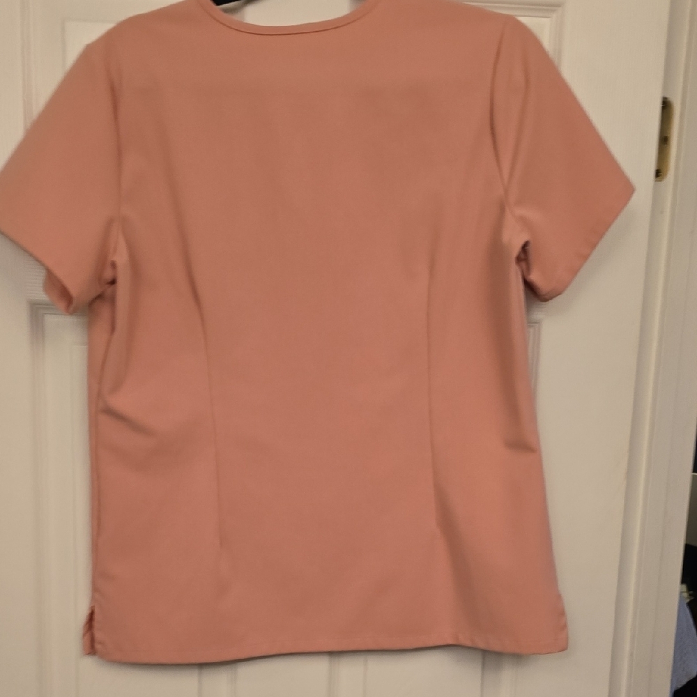 Figs Women's Pink V-Neck Short Sleeve Tee - Picture 3 of 3